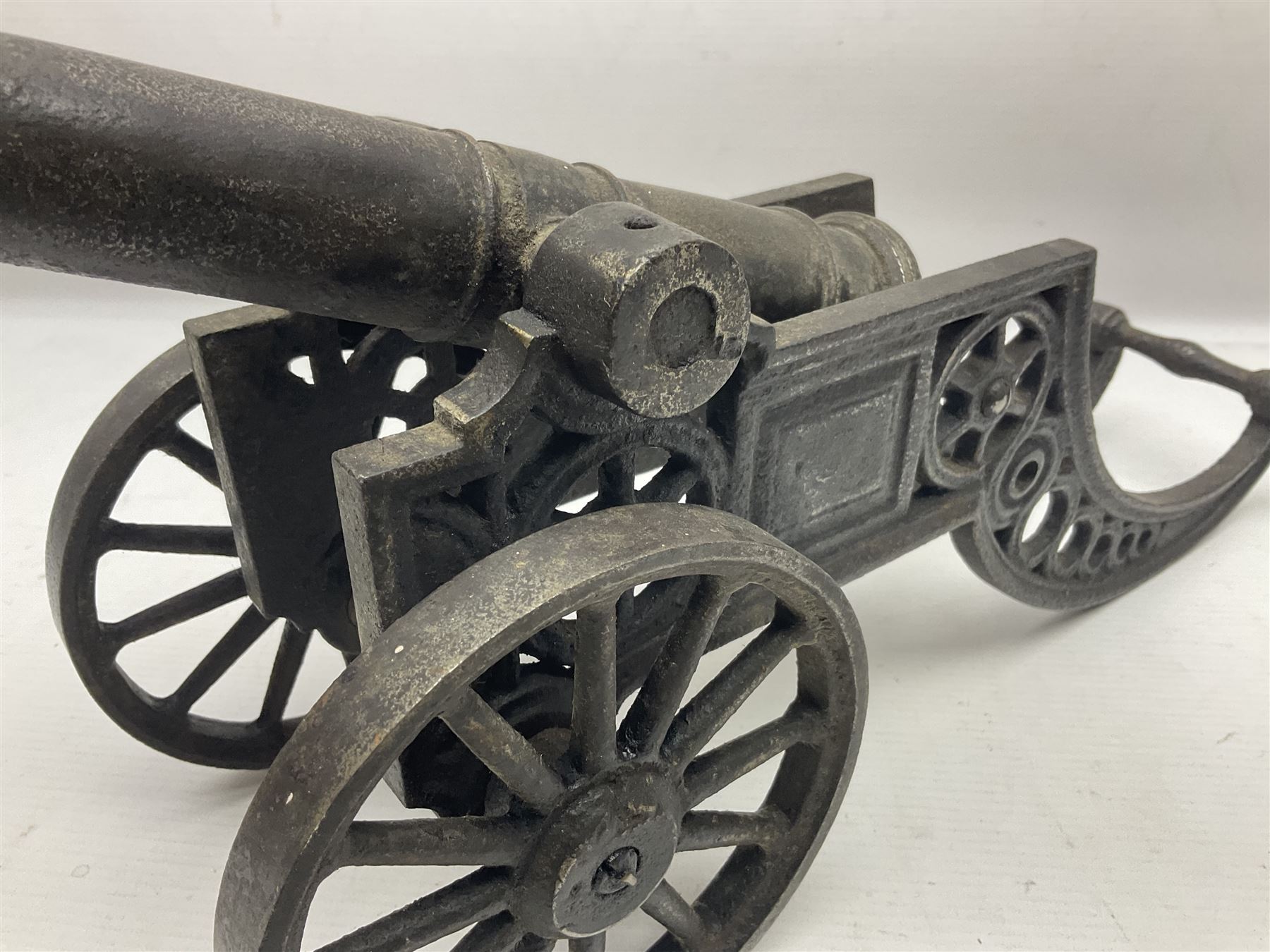 Victorian castiron and steel signal cannon, approximately halfinch