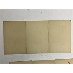 Collection of eight pre-WW2 German Propaganda poster style cards each printed in black and red with sayings by NSDAP leaders and German historical leaders,  featuring quotes by Adolf Hitler, von Goethe, Rosenberg, Magnus Wehner, Moltke, Kolbenheyer etc, each dated 1938 35 x 23.5cm unframed (8)