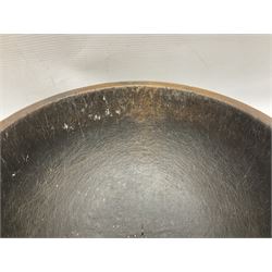 19th century pole lathe turned sycamore bowl, the interior housing lead liner, the exterior decorated with bands of deep grooves, D28cm