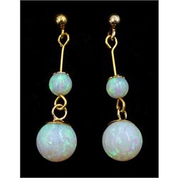 Pair of silver-gilt two stone opal pendant stud earrings