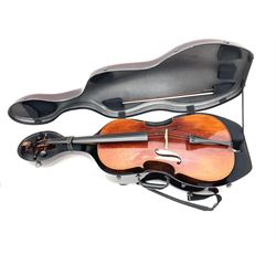 Alfred Stingl by Hofner cello, model AS-360 with 75.5cm two-piece maple back and ribs and spruce top, bears label with serial no.JO411-0706, L122cm; in carbon-fibre carrying case with bow