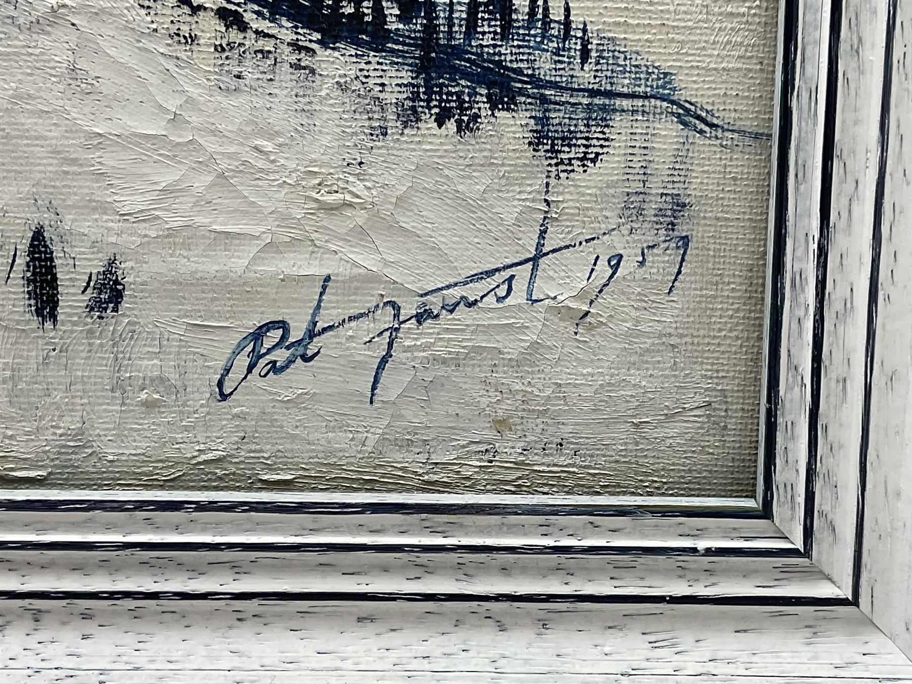 Pat Faust (British fl.1950-2000): Ravenscar Snowy Landscape, oil on canvas signed and dated 1959, 45cm x 100cm
