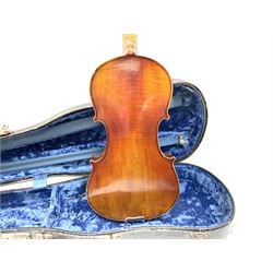Saxony violin c1930 with 36cm two-piece maple back and ribs and spruce top, 59cm overall; in velvet lined simulated reptile skin case