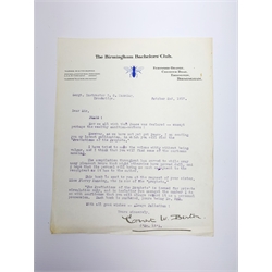 Beston Ernest W.: Peace. Prophecies Concerning The End of the War. The Predictions of the 'Prophets', with the author's comments May 1917. Presentation limited edition No.200 to Sergt. Instructor G. G. Manning with a typed letter signed by the author to Sgt. Manning on Birmingham Bachelor's Club notepaper. Pictorial front cover.