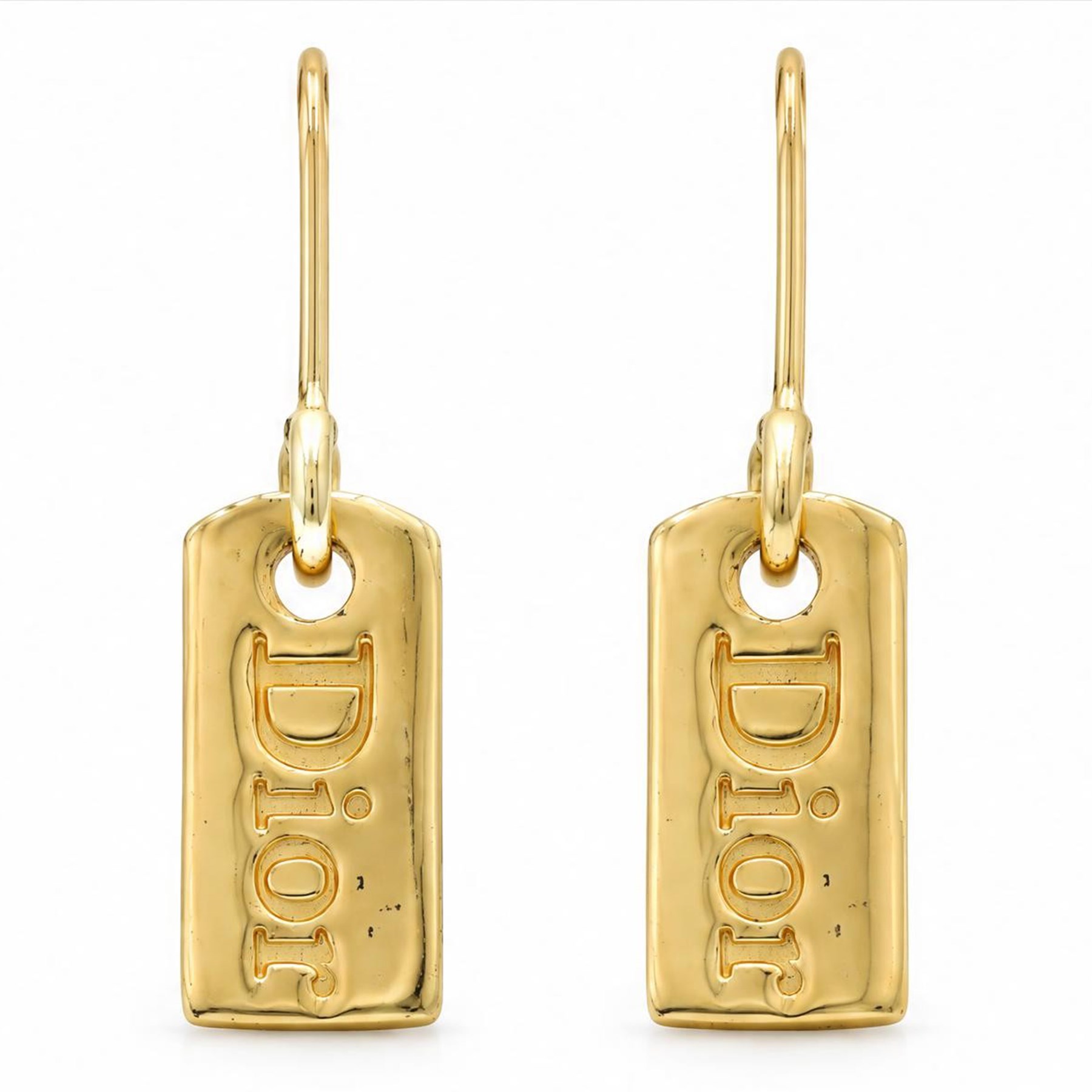 Dior gilt Tag pendant necklace, with pair of matching pendant earrings