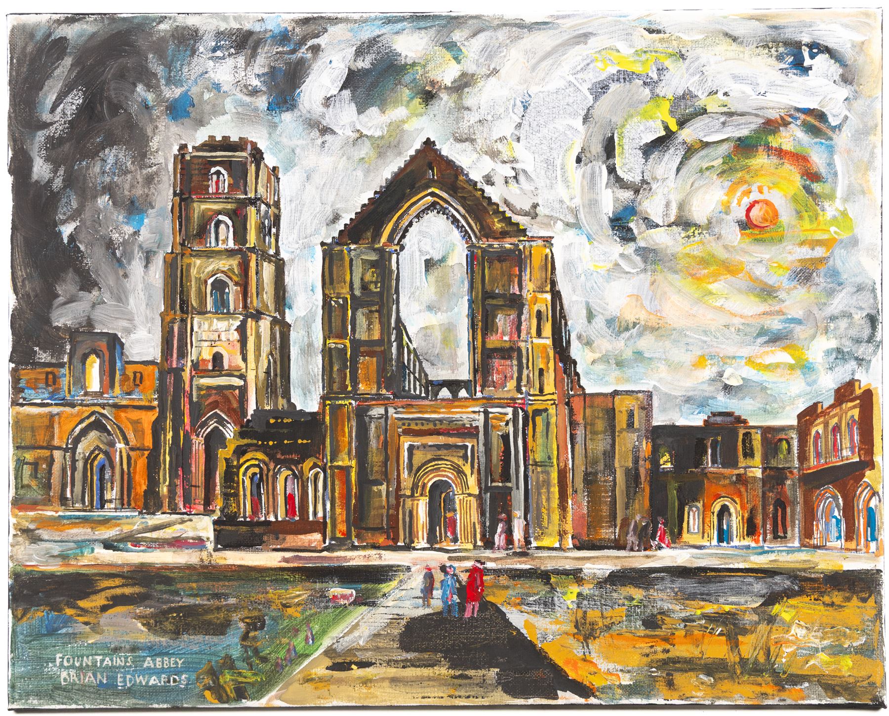 Brian Edwards (British 1944-): 'Fountains Abbey 1', acrylic on canvas signed and titled 40cm x 51cm (unframed)
Notes: Dr Brian Edwards is Emeritus Professor of Architecture at ECA Edinburgh University. He is the author of the book ‘Understanding Architecture through Drawing’, has exhibited at the Edinburgh Festival, the RSA and architecture section of the RA Summer Exhibition. As a retired architect, his paintings explore the interface between art and architecture