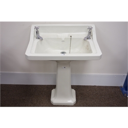  Twyfords early 20th century sink (W70cm) with two basin pillar taps  