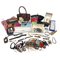 Silver jewellery, including amethyst bracelet and hoop earrings, together with a Radley handbag and purse, and a collection of costume jewellery and wristwatches, including Guess, Lorus, Sekonda Diamond etc 