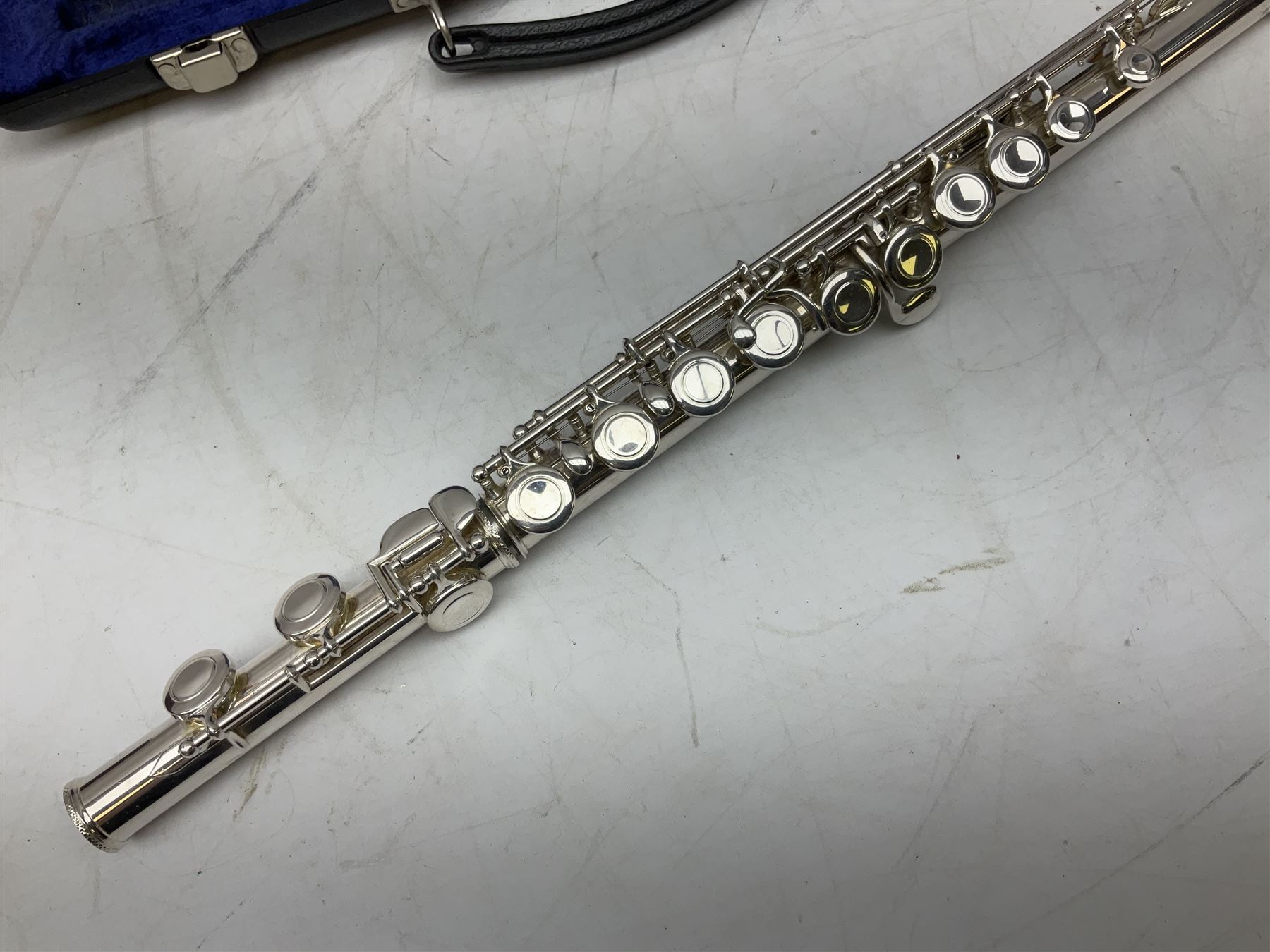 Trevor J. James T.T. 10X silver plated flute, with two mouthpieces and crook joint, serial no. 71002, in carry case