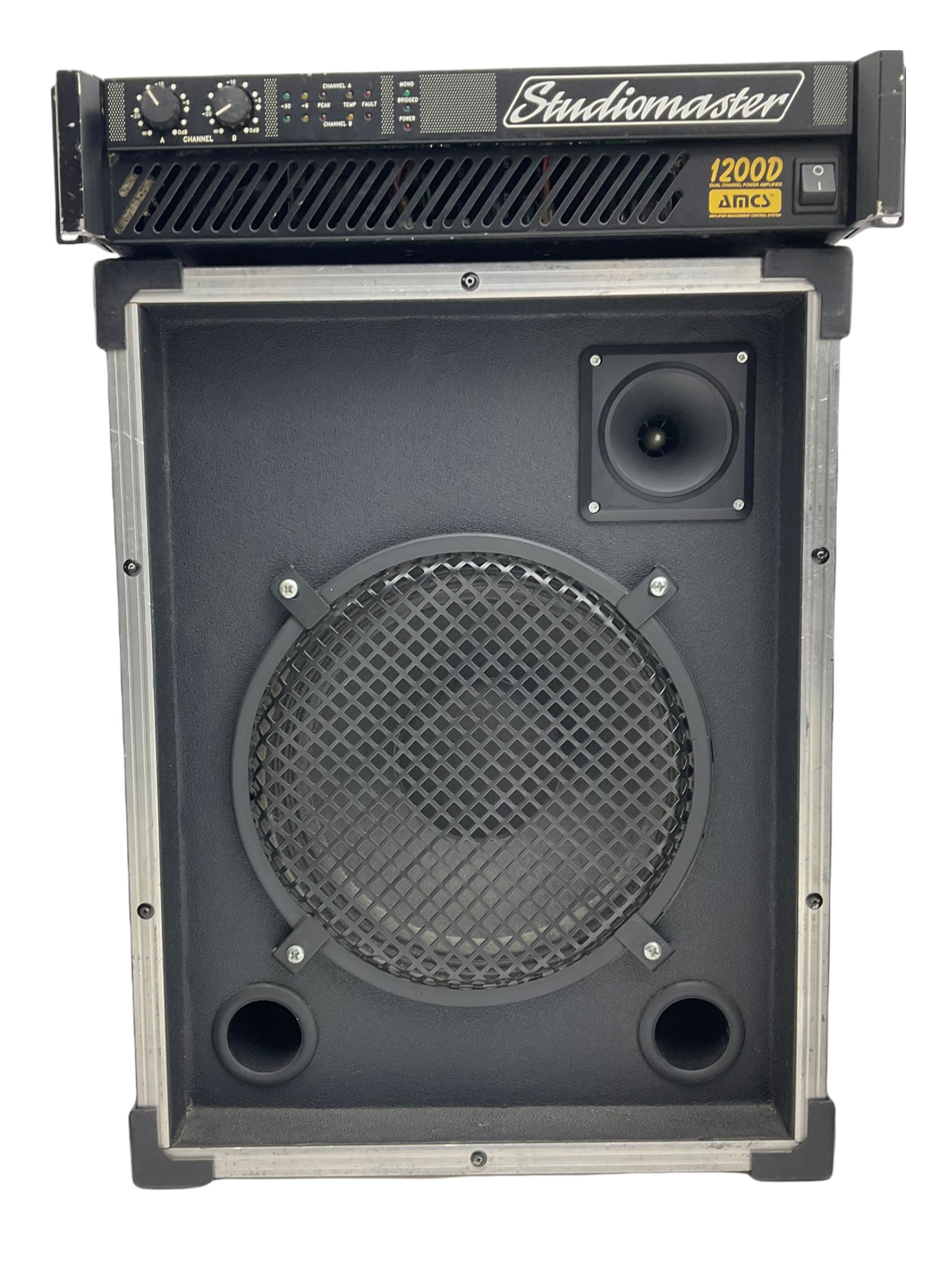 Stereomaster 1200D Amp, two D.A.S. subwoofer speakers, 200 watt speaker and lights