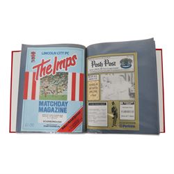 Comprehensive collection of approximately one hundred and seventy Scarborough FC football programmes for the 1990/91, 1991/92 and 1992/93  seasons, all filed within six dedicated Scarborough FC red Home and Away binders