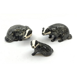 Three Beswick Badgers, each with printed mark beneath. 