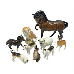  Nine Beswick figures, including Babycham fawn, three hounds, barn owl, shetland pony etc   