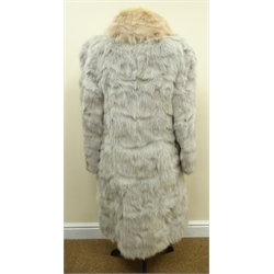  Lihua three quarter length Coney fur coat, with pink dyed collar, sized Large   