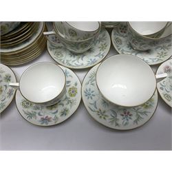 Minton Vanessa pattern part tea service, to include fifteen cups and saucers, open sucrier, milk jug, eighteen dessert plates, twelve side plates etc (70)