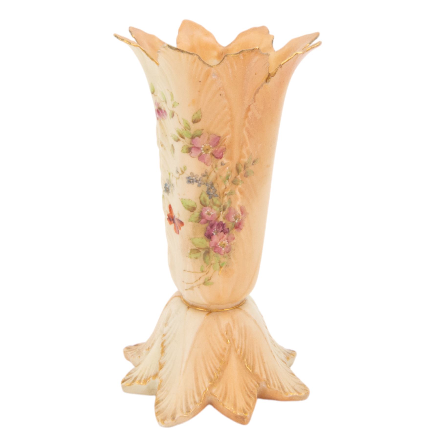 Royal Worcester blush ivory leaf moulded vase, leaf shape dish and a Royal China Works Worcester watering can, vase H21cm