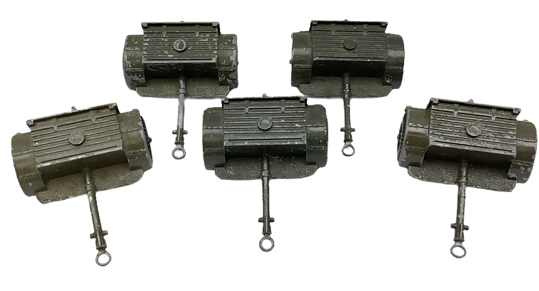 Various Makers - military vehicles comprising Schuco Kubelwagen and two Russian tanks, all boxed; and quantity of unboxed and playworn models including five Crescent Field Guns and Ammunition Limbers, Crescent Heavy Rescue Crane, Johilco Mobile Searchlight, Britains German Army BMW Combination, two Skybirds trucks etc; and a tin-plate armoured car.