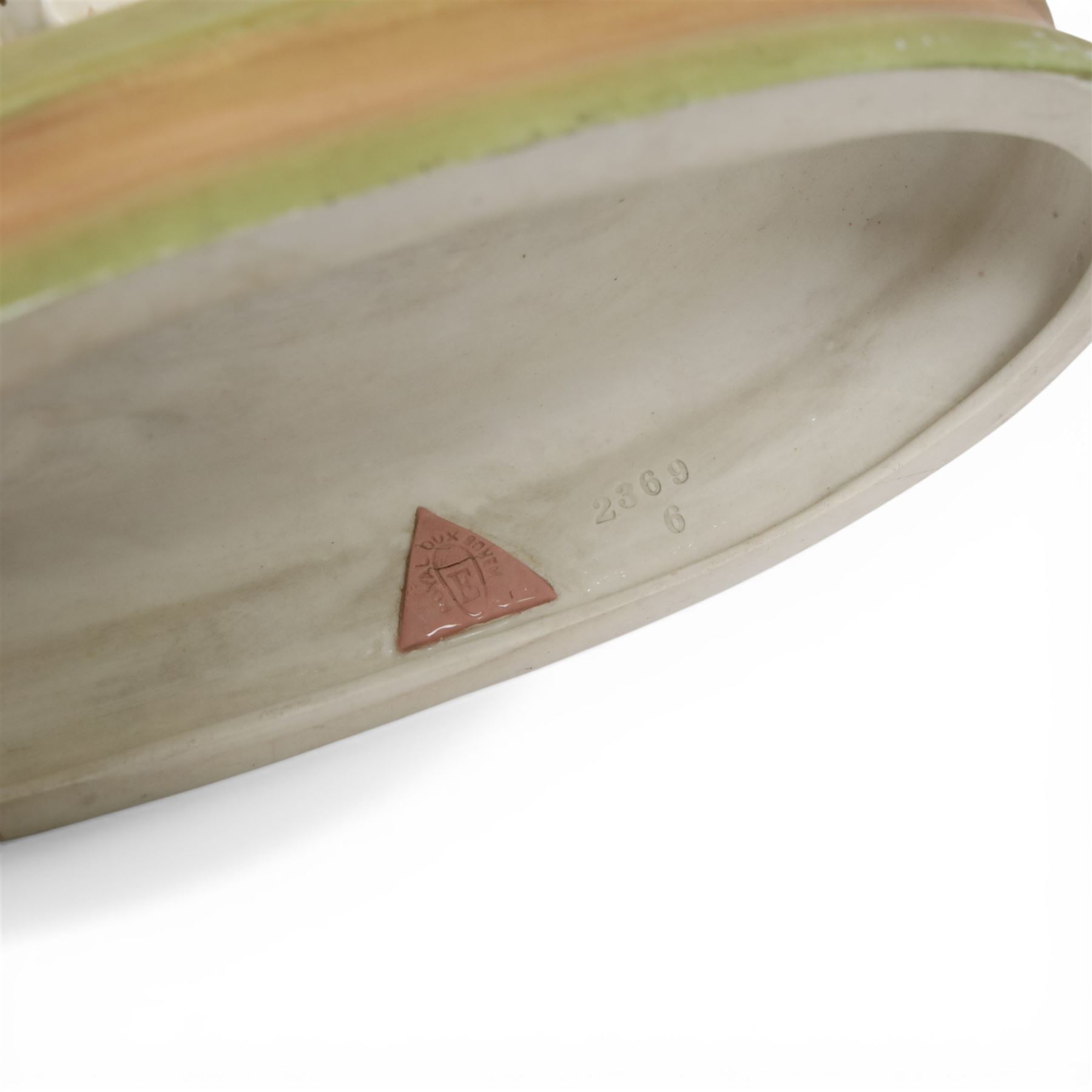 Two Royal Dux figures, each modelled as a toddler and dog, upon oval base, one titled 'Can't you talk?', model no 2369, each with applied and impressed marks beneath, largest example H19cm