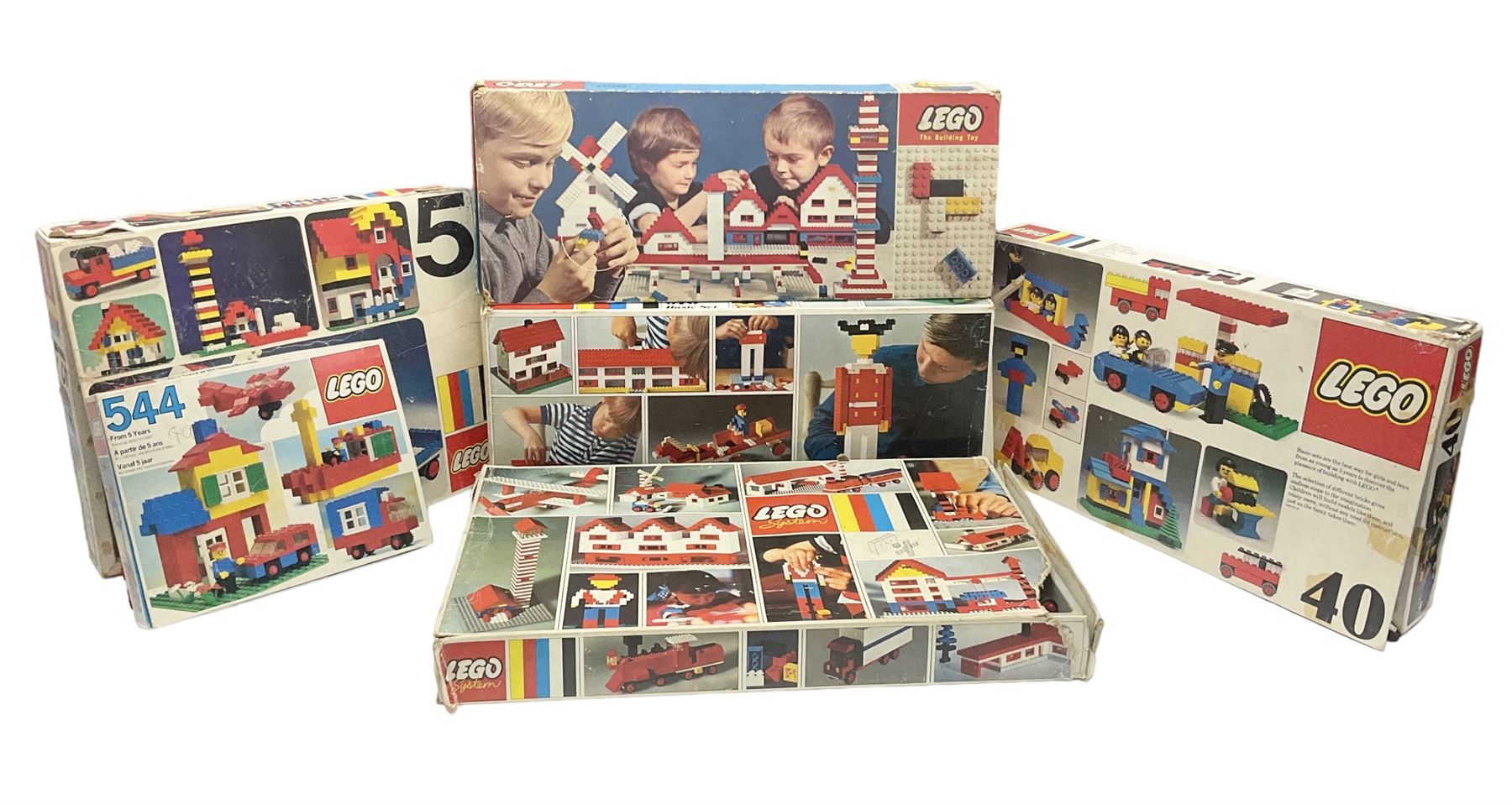 Lego - six 1960s/70s boxes for set Nos.5,40, 050, 066, 070 and 544; well stocked with assorted pieces (6)