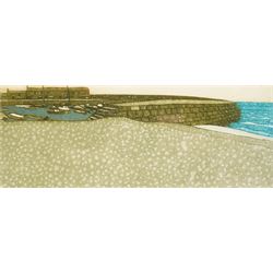 John Brunsdon ARCA (British 1933-2014): 'The Cobb' - Lyme Regis, coloured etching signed a...