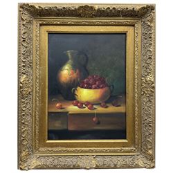 Dickson (Continental 20th century): Still Life of Cherries, oil on canvas signed 39cm x 29cm