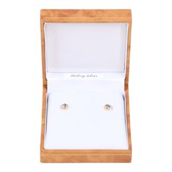 Pair of silver aquamarine stud earrings, boxed