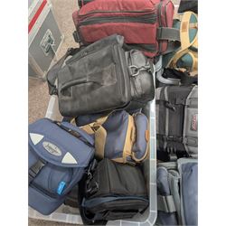 Large collection of camera bags and carry cases, including Lowepro, Town & Country, Nikon, Centon, Swordfish examples, in four boxes