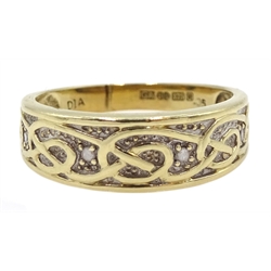 9ct gold diamond set Celtic design ring, hallmarked 