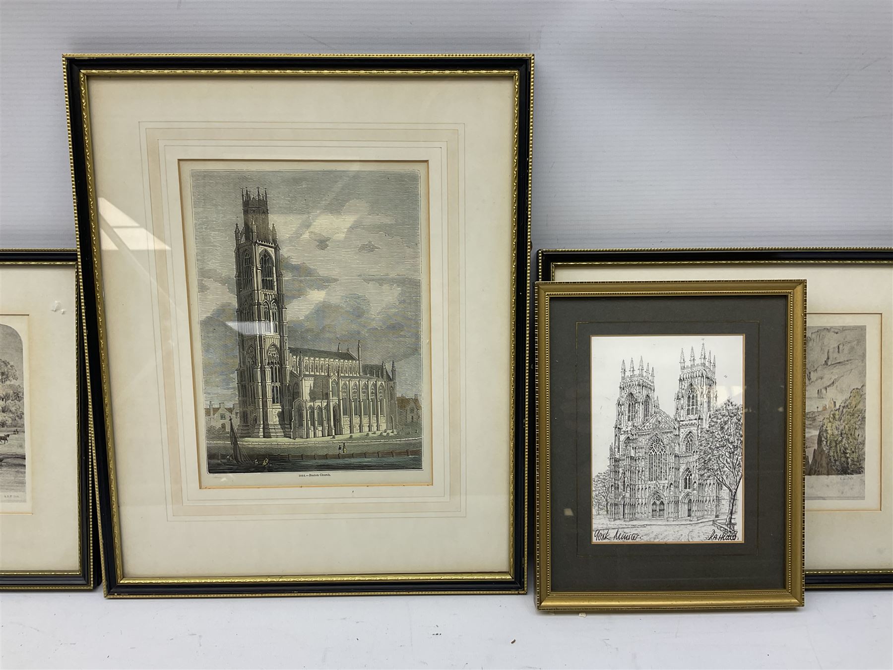 Collection early engravings and prints mostly relating to Boston Lincolnshire max 20cm x 15cm (8)