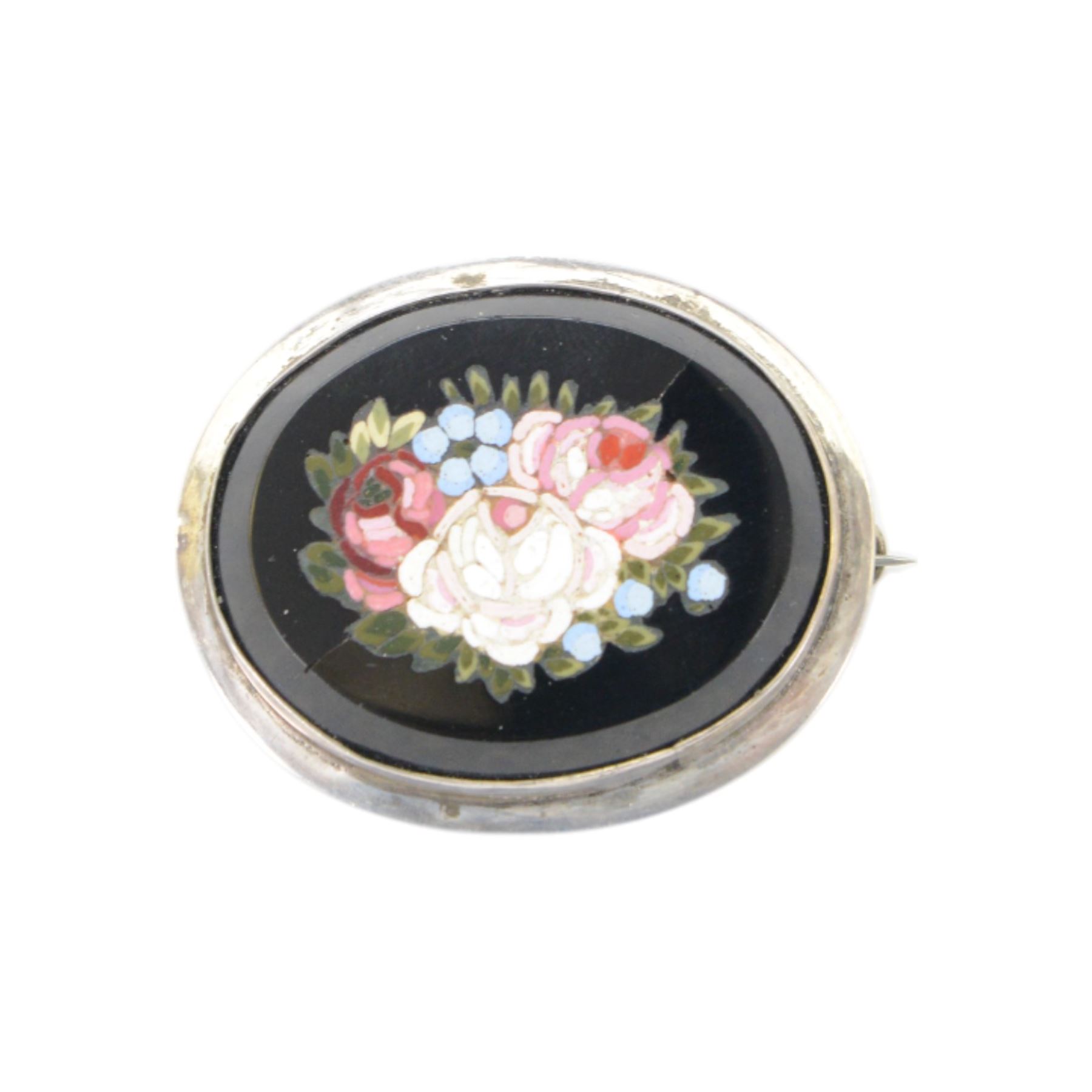 19th century micro mosaic brooch of oval form decorated with daisies to the centre, together with five other micro mosaic brooches 