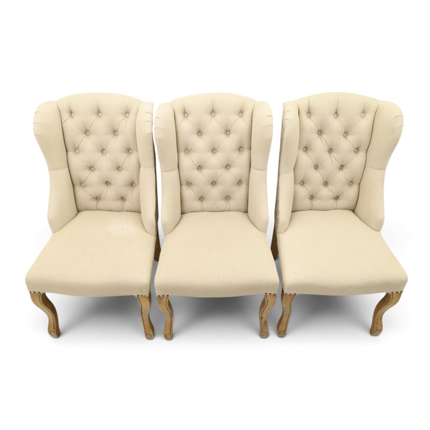 Set of six contemporary button back wingback dining chairs