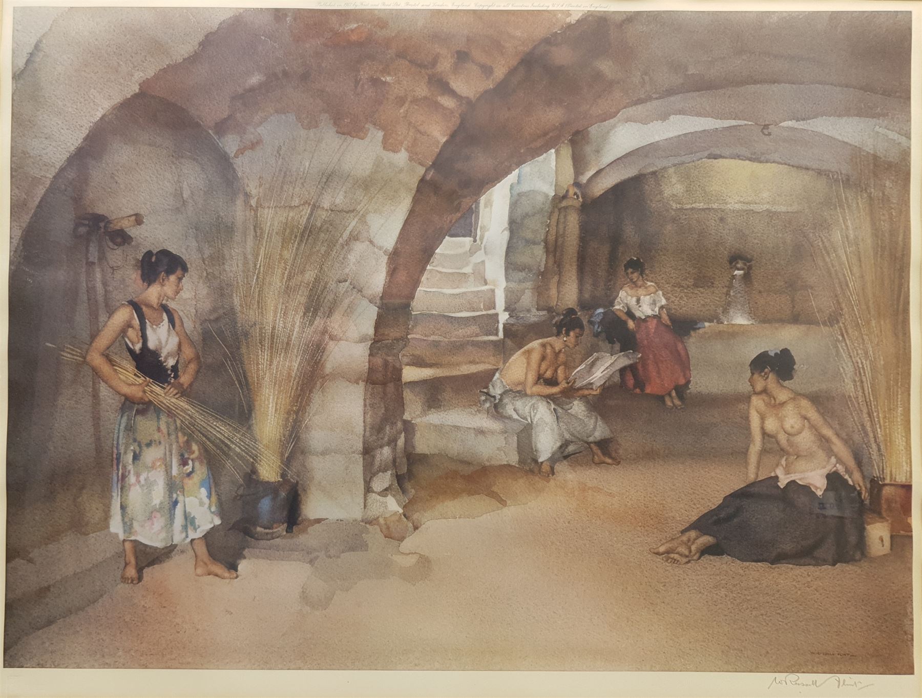Sir William Russell Flint (Scottish 1880-1969): 'The Four Sisters - Chazelet', limited edition colour print signed in pencil pub. 1956, 44cm x 61cm