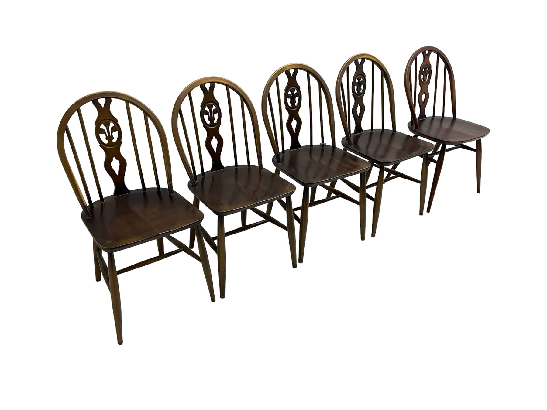 Ercol - set five mid-20th century beech 'Windsor Dining Chairs'