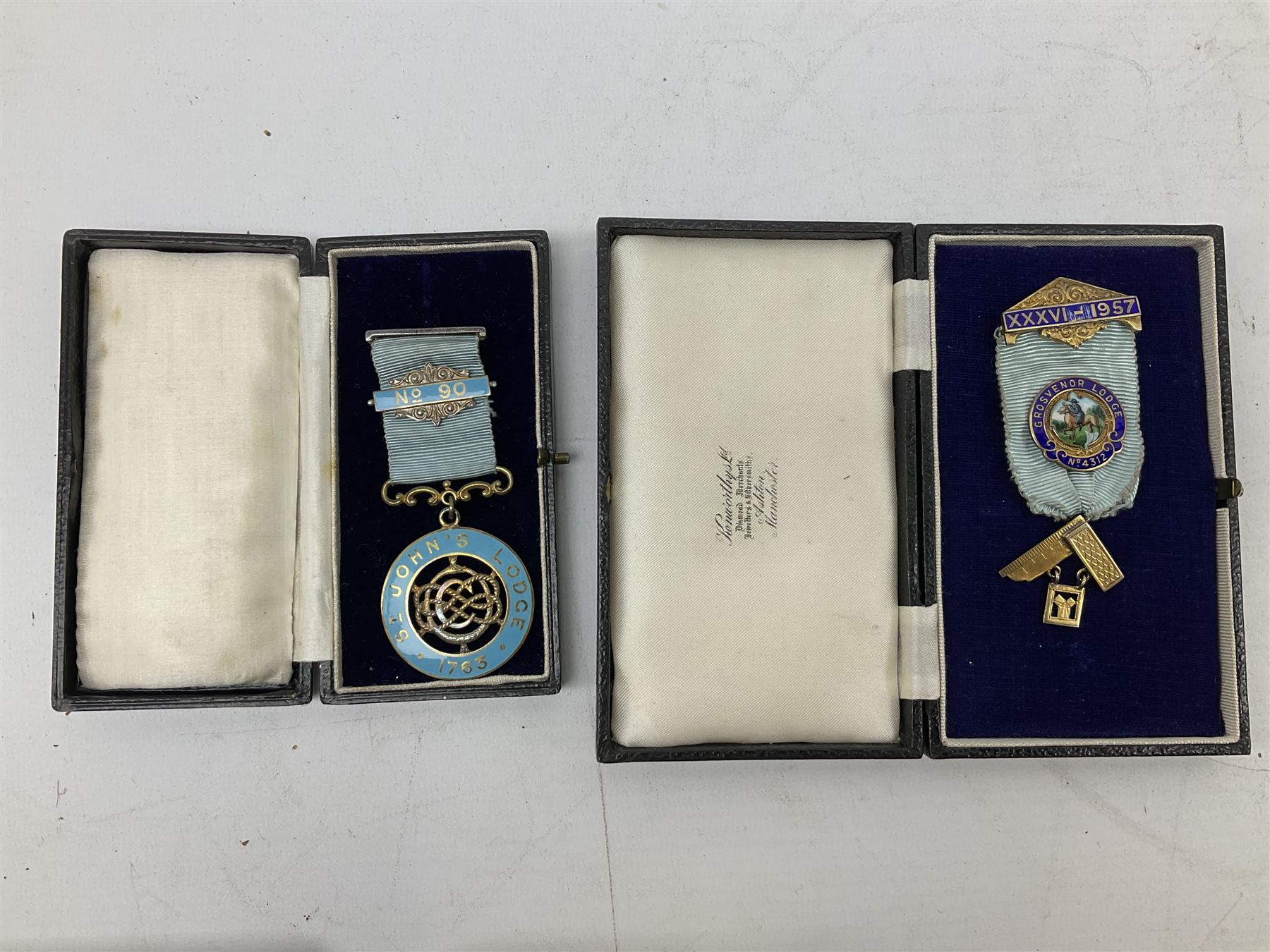 Group of predominantly Masonic Jewels of Office, to include silver, and silver gilt and enamel examples, mostly 1950's and 1960's in date, etc. 