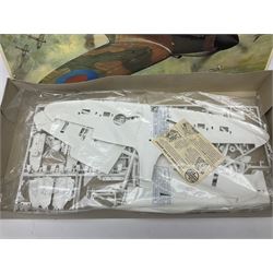 Three unmade construction kits - Airfix 1:24 scale Supermarine Spitfire Mk.1A; predominantly in unopened factory packaging with instructions and decal sheet; Frog Shell Welder with instructions; and Airfix Battle of Waterloo Farmhouse (instructions on box base); all boxed (3)