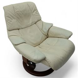 Stressless - small size armchair upholstered in beige leather, recliner with swivel base