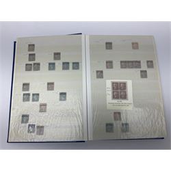 Mostly Great British Queen Victoria stamps, including penny black with black MX cancel, 1840 two pence blue with black cancel, imperf penny reds singles and pairs, perf penny reds stars and plates, various postmarks or cancels, penny reds on pieces or covers, halfpenny 'bantams', other QV issues with some higher values etc, housed in a blue stockbook