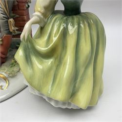 Two Royal Doulton figures, Buttercup HN2309 and Ascot HN2356, together with Capodimonte figure Hussar and His Lady 