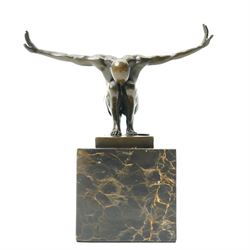 Bronze figure 'Power Of Silence', modelled as a male athlete crouched with arms outstretch...