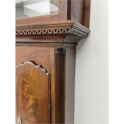 Late 18th century clock movement and dial, square brass dial with Arabic and Roman chapter ring signed 'Thos. (Thomas) Johnston, Dublin', with subsidiary seconds dial and calendar aperture, the dial set with ornate mask cast spandrels, twin train eight day movement striking on bell, with anchor escapement (34.5cm x 34.5cm, 13 1/2