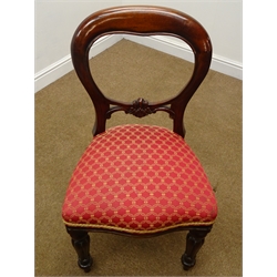  Set six Victorian style mahogany spoon balloon back dining chairs, upholstered serpentine front seat, turned tapering supports, W50cm  