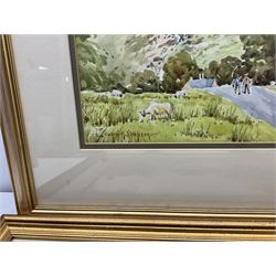 Edward H Simpson (British 1901-1989): Folkton Village Main Street and Hiking through the North Yorkshire Moors, two watercolours signed max 36cm x 52cm (2)