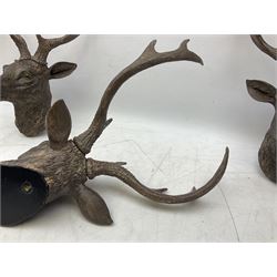 Three composite wall mounted stag heads with antlers, H47cm