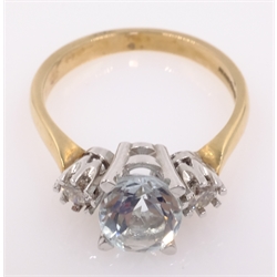  9ct gold three stone aquamarine and diamond ring hallmarked  