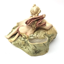  Royal Dux centrepiece bowl modelled as a seated maiden with shell form bowl, L23cm   