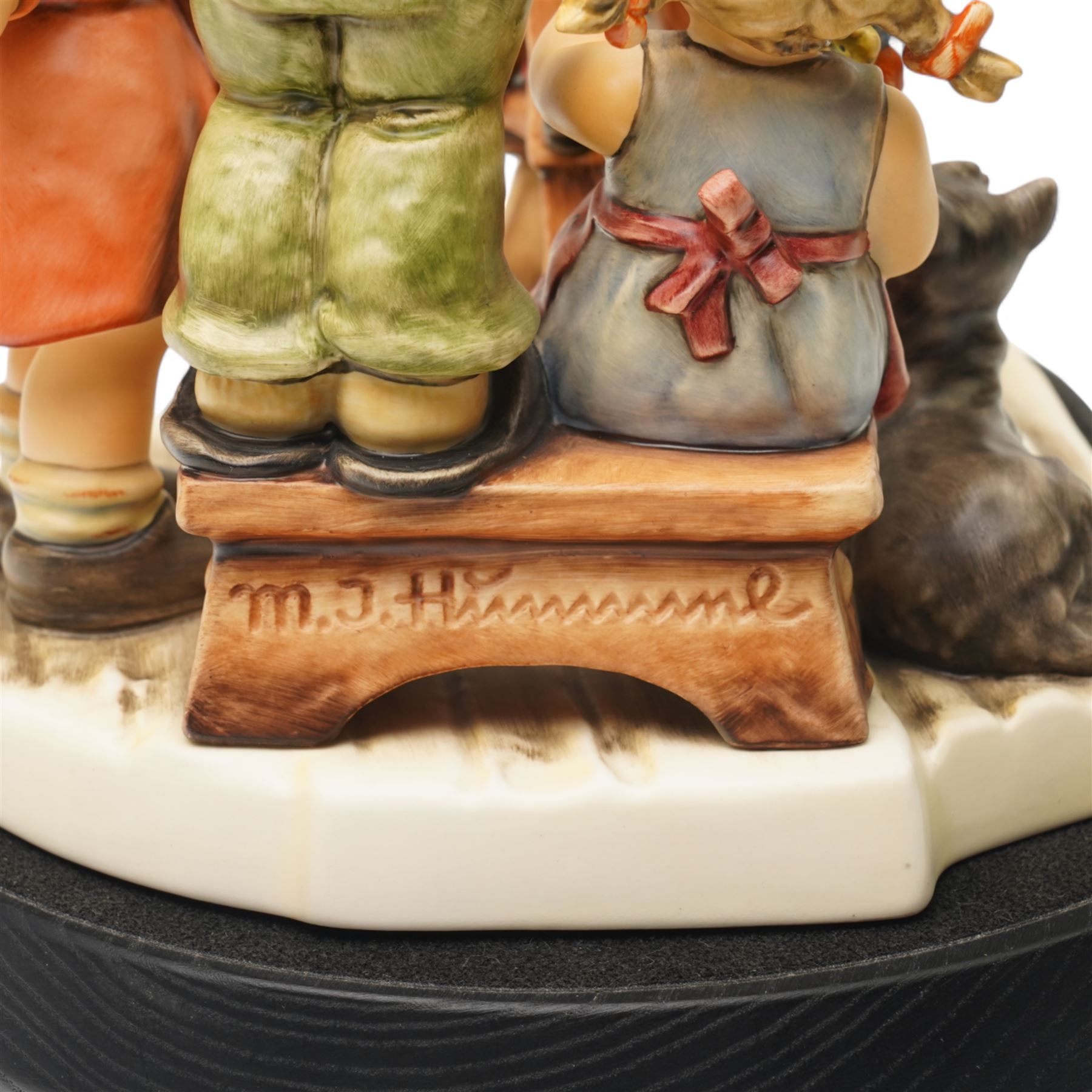 Goebel M I Hummel Club limited edition 25th Anniversary Group figurine 'Picture Perfect', numbered 552/2500, modelled as four children taking a photograph, with stand and plaque, printed marks to base, excluding plinth W27cm 