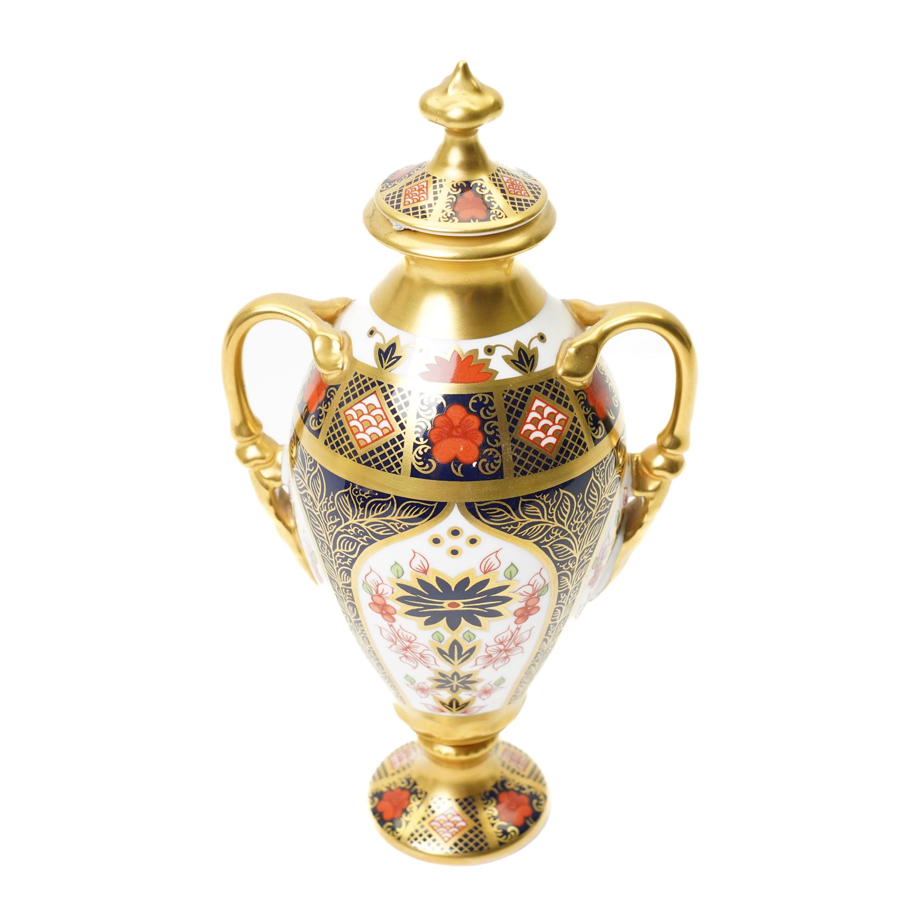 Royal Crown Derby Imari 1128 pattern, Tissington vase and cover, with printed mark beneath and original box, H21cm