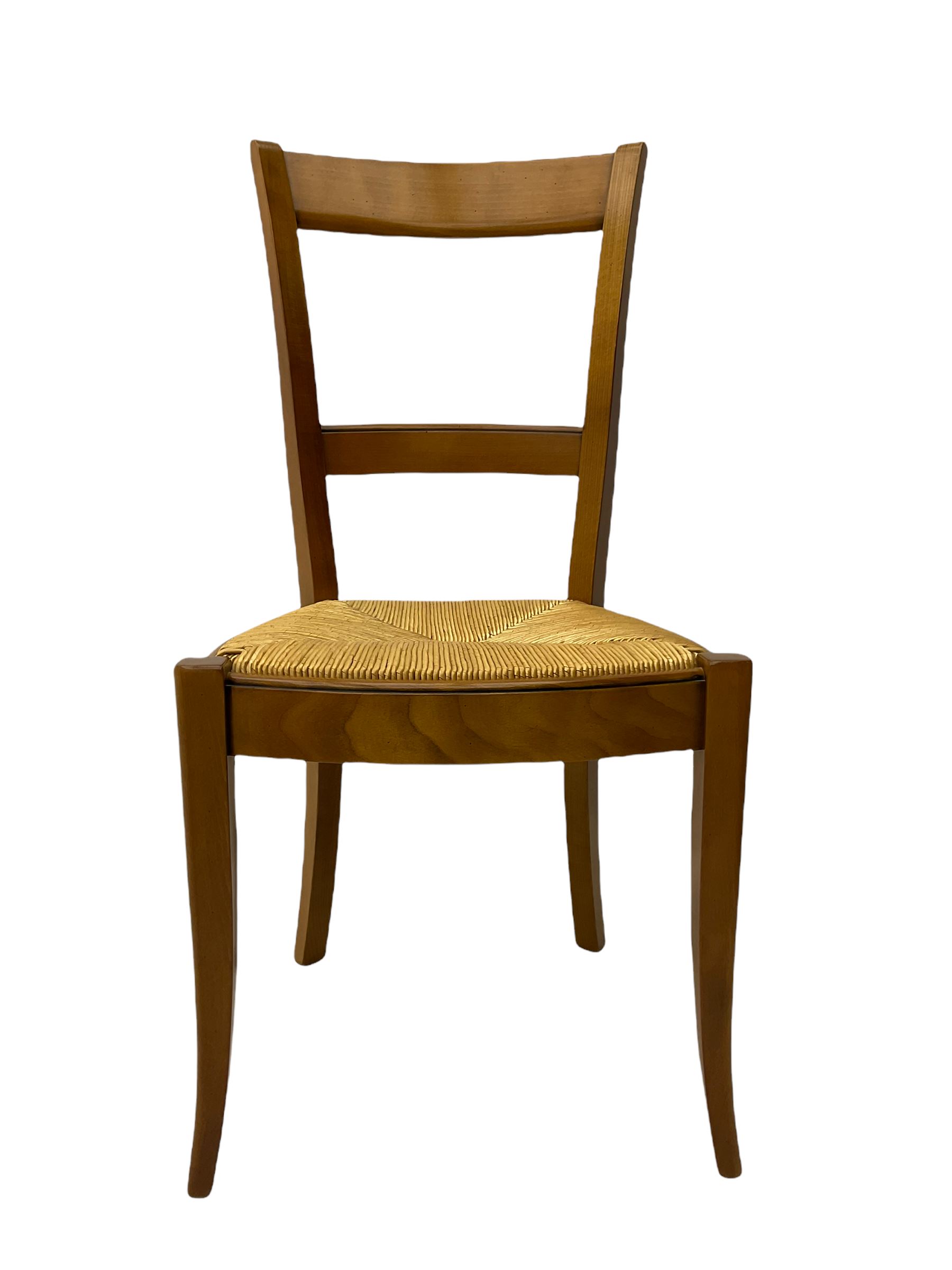 Grange Furniture cherry wood dining table, and eight chairs with rush seats