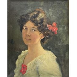 Annie Horrocks (British exh.1898-1903): Portrait of a Young Woman with Flowers in Her Hair, oil on canvas signed and dated 1903, 52cm x 42cm