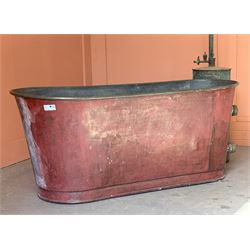 French copper bath  (L144cm W64cm H62cm) together with a primitive plunger shower. (H227cm) - COLLECTION BY APPOINTMENT FROM: The White House, Thirsk Road, Easingwold, York, YO61 3NF - CALL 01723 507111 TO ARRANGE